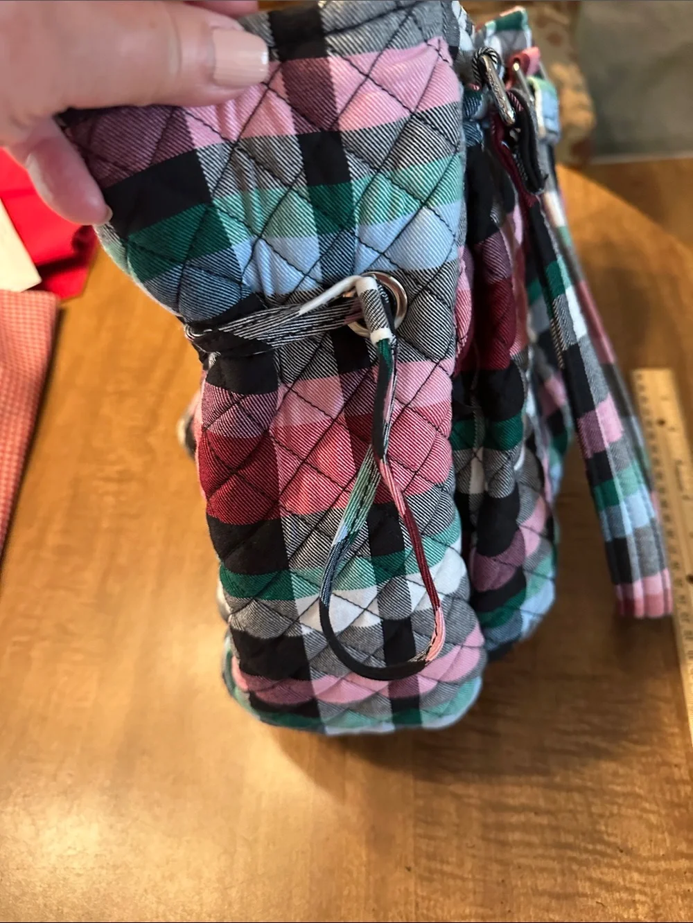 Vera Bradley Quilted PlaidTote/Purse Bag in Pink, Green & Black